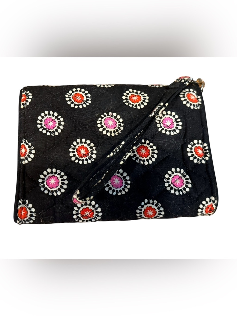 Vera Bradley Parisian Pom Poms Turn Lock Wristlet Wallet Black Floral Clutch - Picture 2 of 3